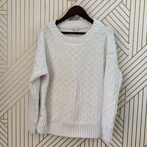 Gap 100% cptton White Cotton Chunky Sweater pin hole open knit eyelet ribbed S